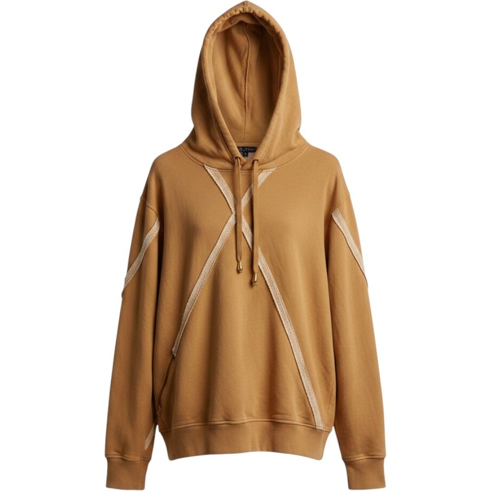 Bare Fox Hoodie Womens 2XL Camel Brown Raw Edge Seam Side Zip Streetwear Top